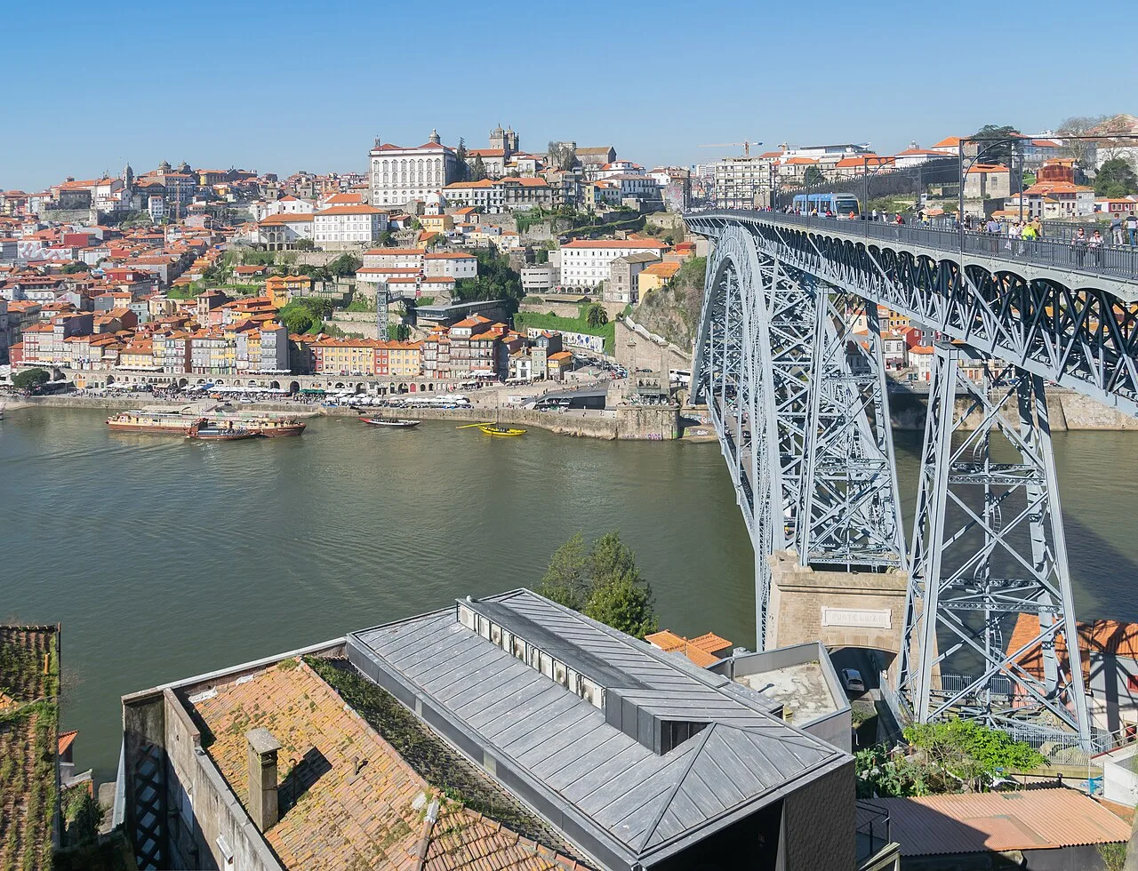 Dom Luís I Bridge and Porto waterfront seen from Vila Nova de Gaia