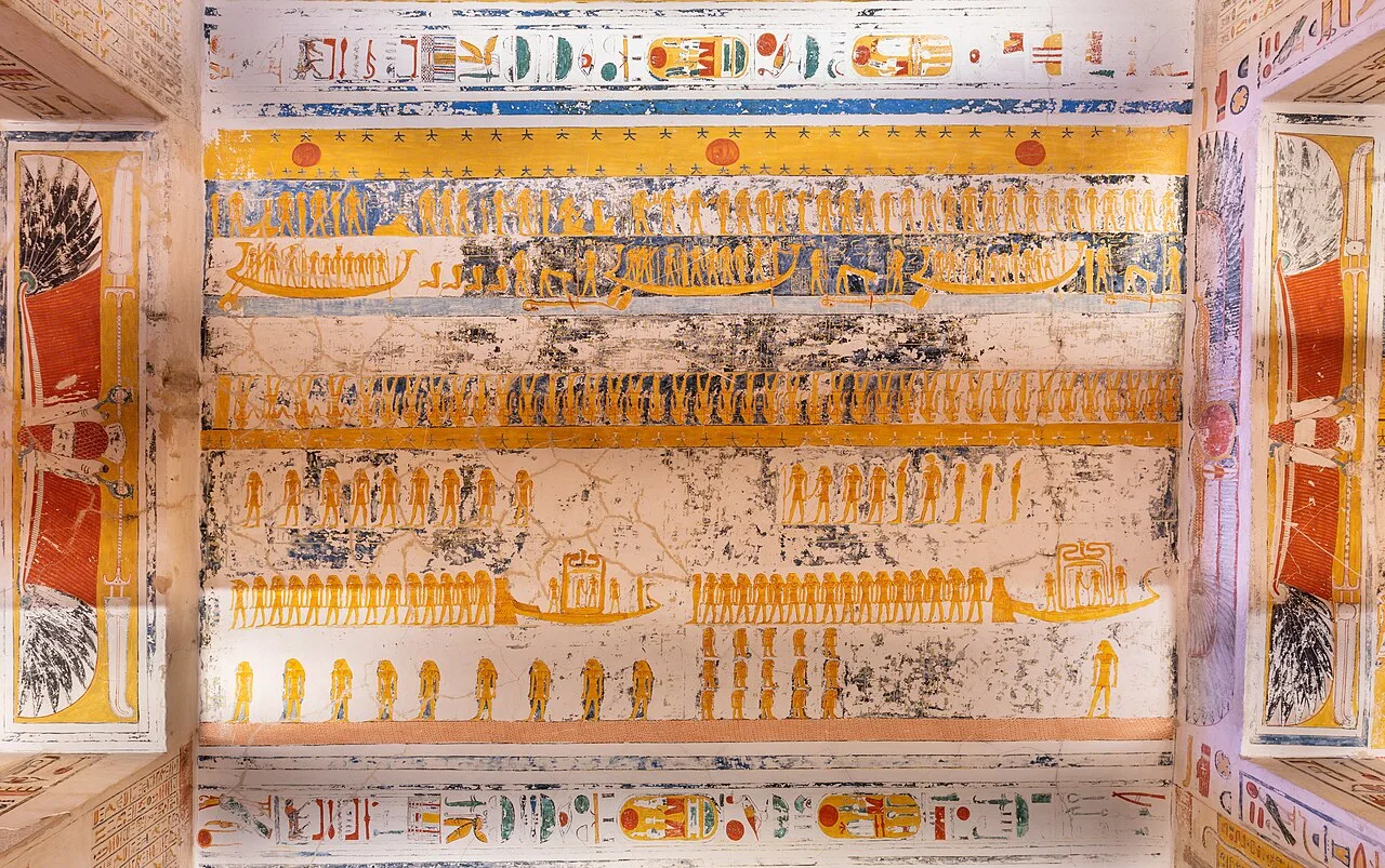 Decoration in the tomb of Ramses V and Ramses VI, Valley of the Kings; access depends on current tickets and openings