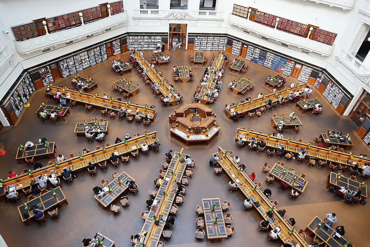 La Trobe Reading Room at State Library Victoria, seen from a gallery