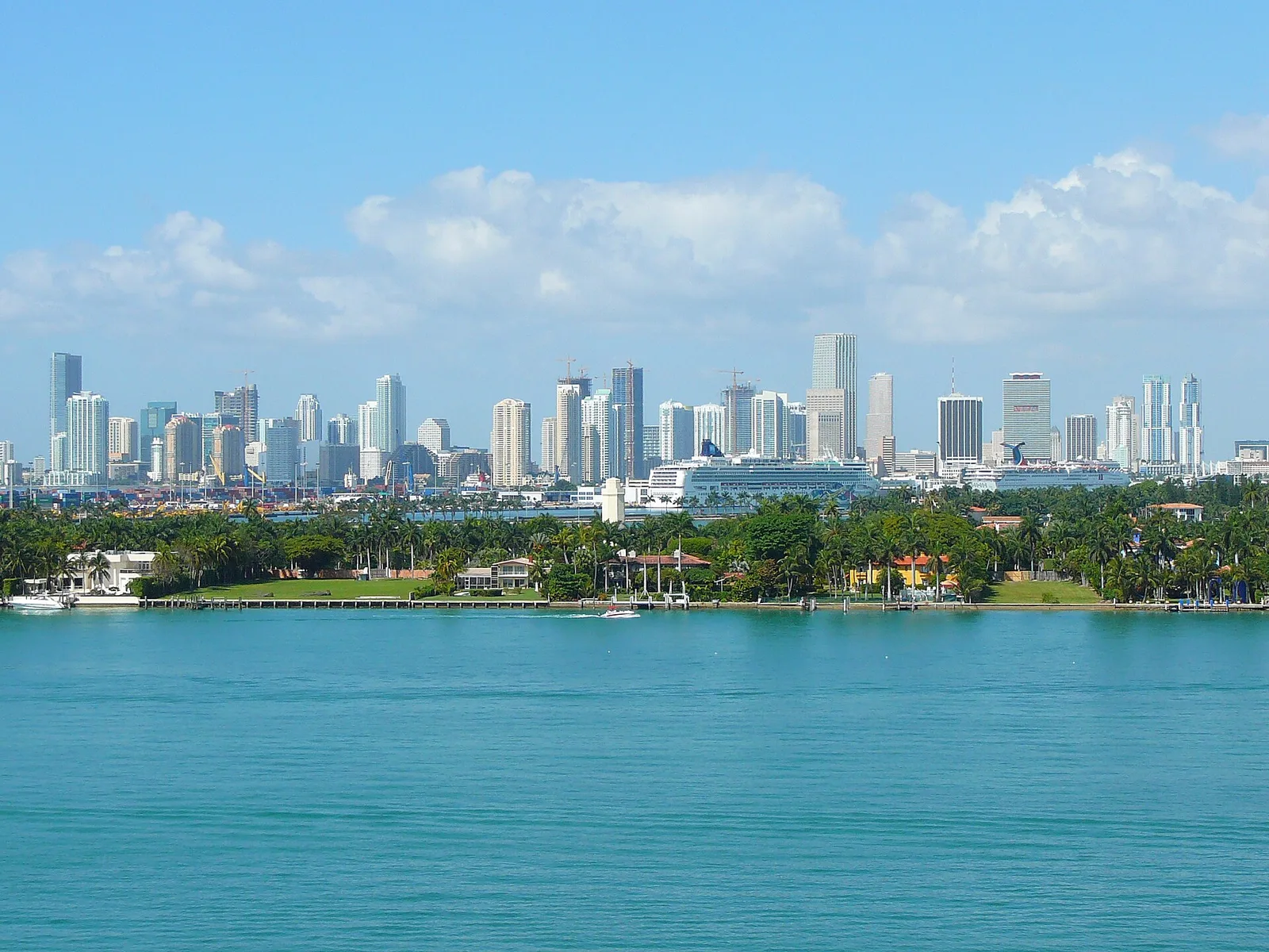 Historical view of downtown Miami from South Beach, photographed in 2008