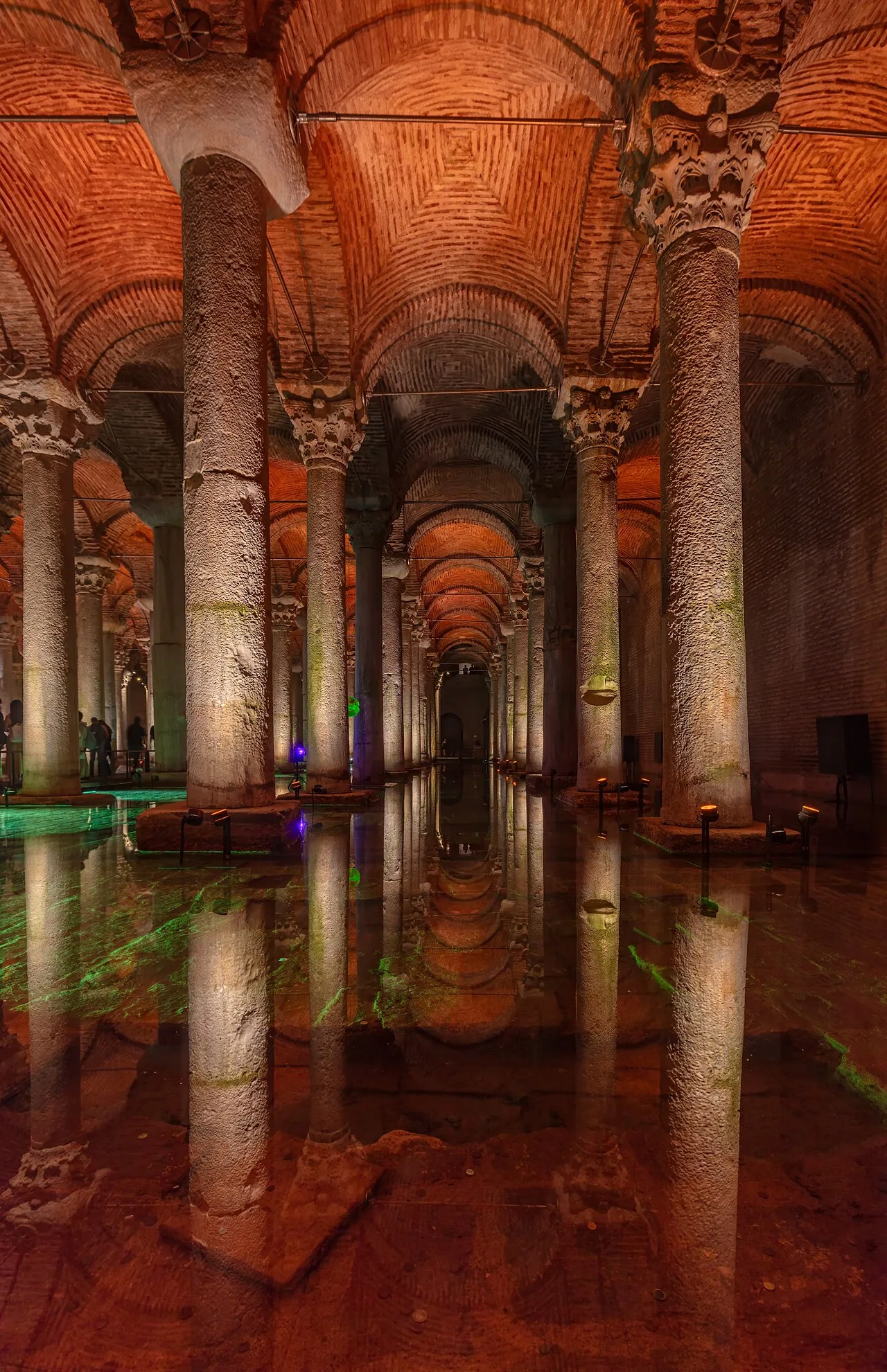 Columns and reflections inside the Basilica Cistern, Istanbul