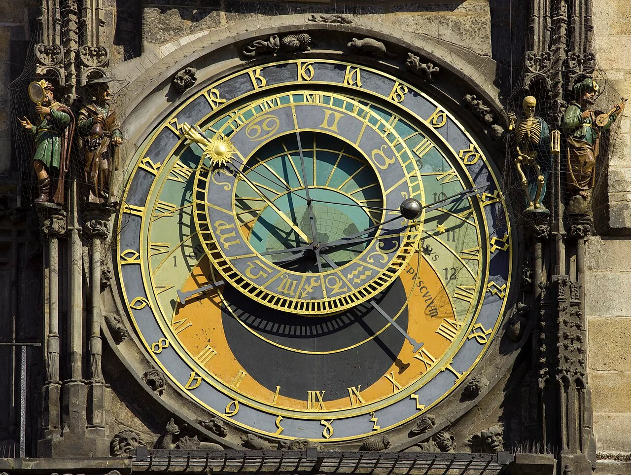 Detail of the town hall astronomical clock on Old Town Square